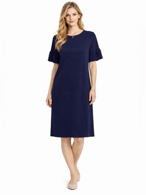 Les Amis Shift Dress Navy Short Ruffle Sleeves Minimalist Size L Fits like a M